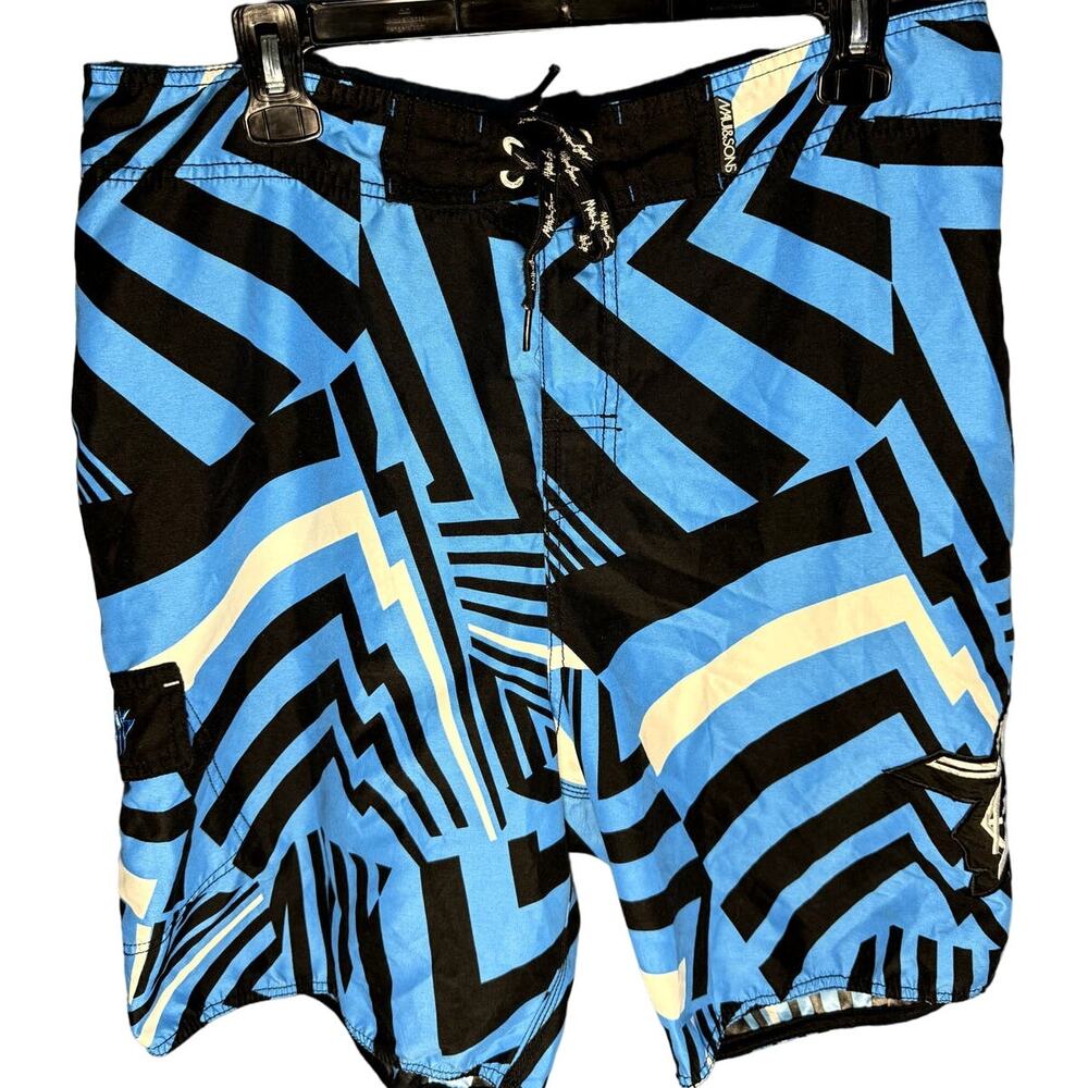Maui and Sons Mens Multicolor Drawstring with Velcro Swim Trunks Size 34 LARGE